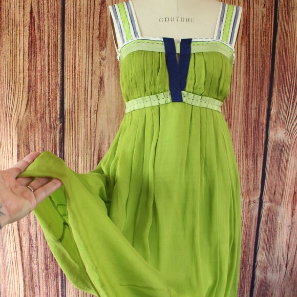Philosophy by Alberta Ferretti Womens Mini Dress, Green Silk , Size 4, - Picture 4 of 11